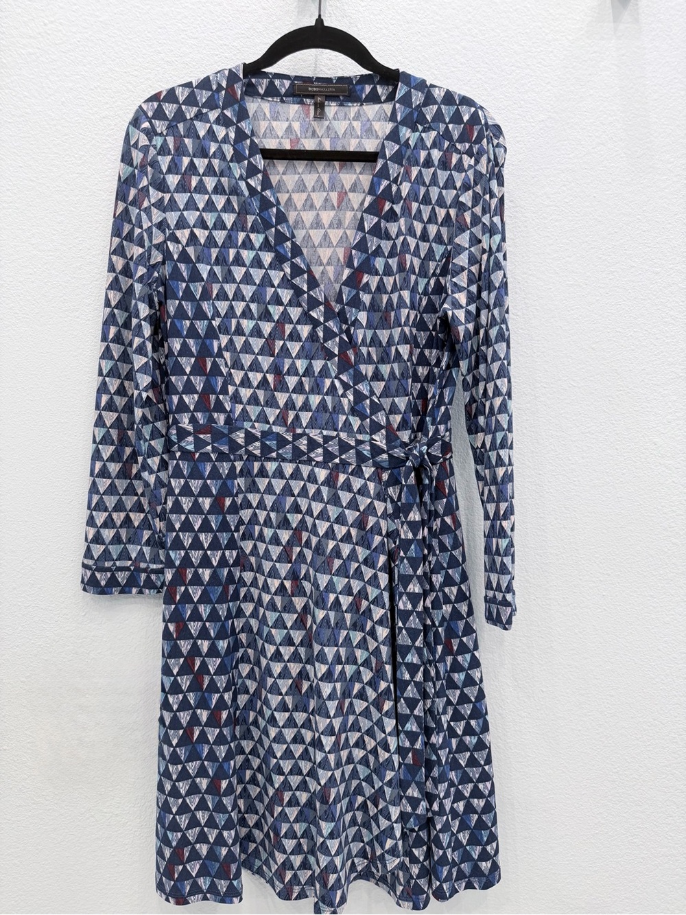 BCBGMaxAzria Navy and White Geometric Wrap Dress